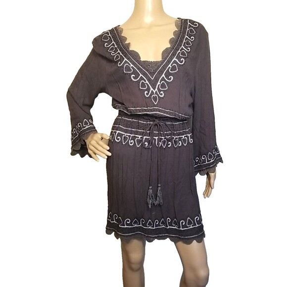 Letarte Hand Made Women’s Embroidered Crochet Boho Long Sleeve Dress Size L T20 - Picture 1 of 8